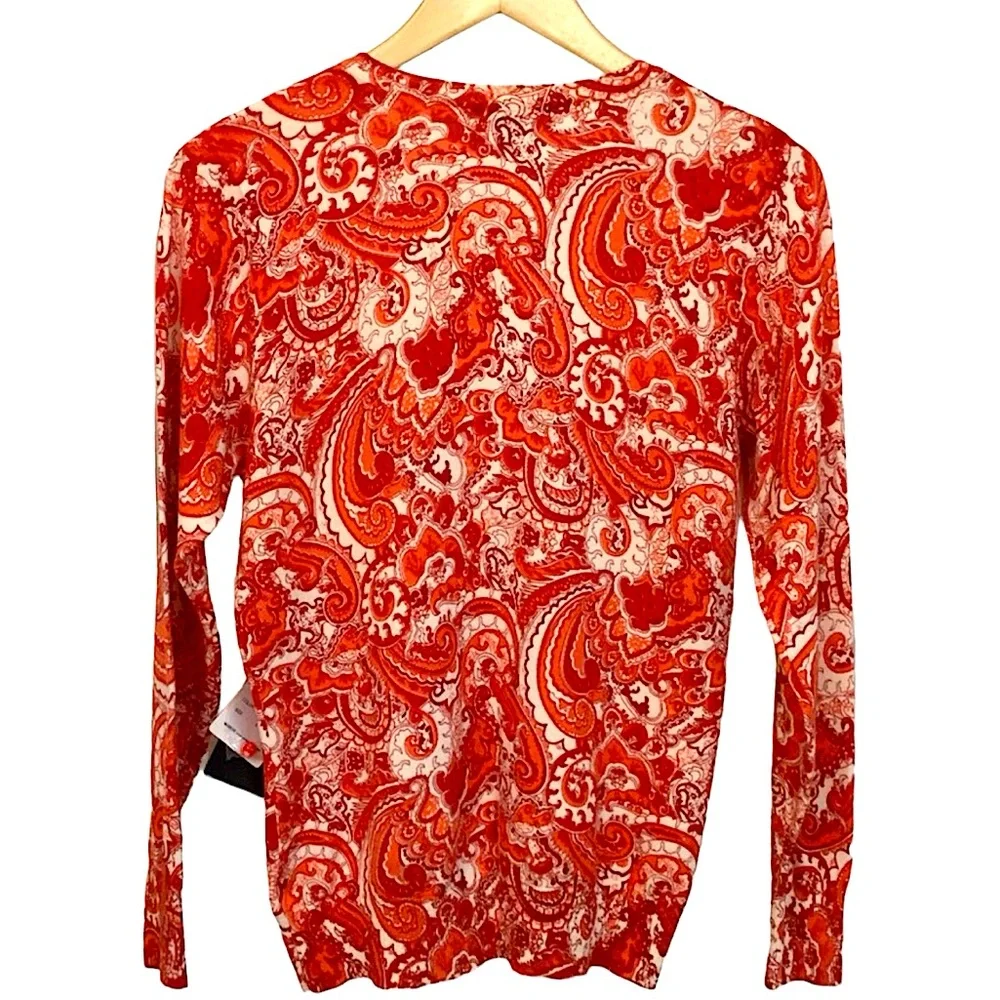 SISTERS sz Small Cardigan Long Sleeves Paisley Orange White NWT